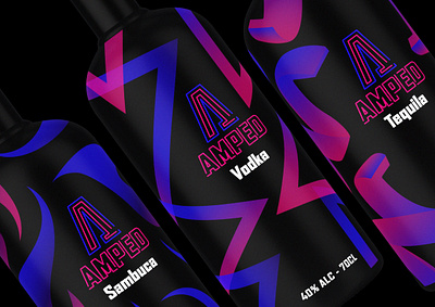 Amped spirits UV reactive bottle packaging design adobe bottle bottle design bottle label bottle mockup branding graphic graphic design graphic designer illustration label design lable logo logo design packaging packaging design pattern photoshop spirits uv