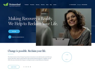 Westmoreland Drug and Alcohol Commission - website redesign blue grid design header help center helping hero image homepage design landing page recovery rehab ui design wordpress
