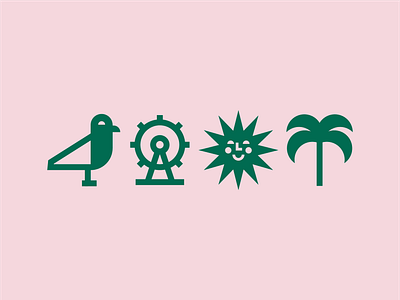 Summer Icons beach branding design digital illustration ferris wheel illustration palm tree palmtree seagull summer sun sunny vector