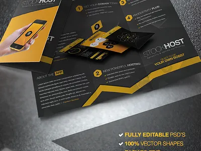Mobile App Tri-Fold Presentation Brochure app brochure business cmyk corporate coupon dark design marketing mobile modern phone photoshop presentation print professional sale trifold trifold brochure