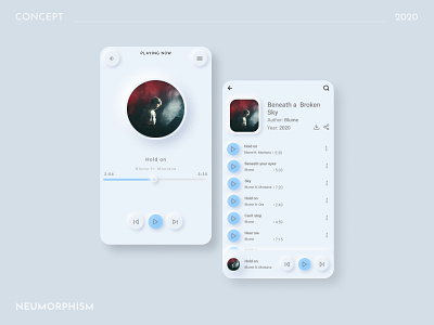 Neumorphism 2020 2020 design 2020 trend 2020 trends android android app android app design app dailyui design design trend figma music app neumorphic neumorphism player ui uichallenge