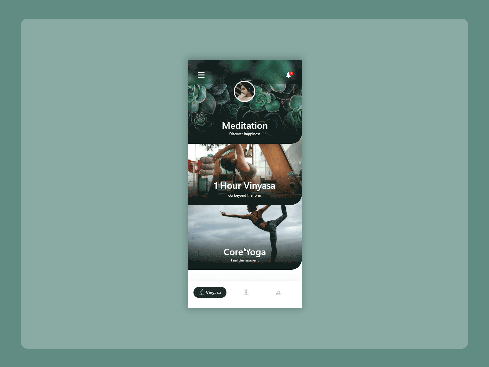 Mind yoga App adobexd animation app calm clean green interface ios meditate meditation microinteraction mobile ui ux xd xd animation xd design xd ui kit yoga yogapp