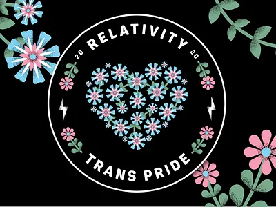 Relativity Trans Pride Badge black blue fabulous fantastic flower flowers happiness heart illustration june lgbtq pink plant plants pride pride month trans trans rights transgender white