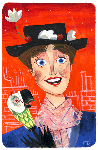 Mary Poppins art character design color gouache illustration mary poppins painting