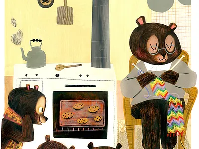 Bears and Cookies art bears character design collage color cookies gouache illustration non binary painting