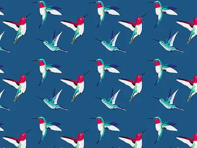 hummingbirds blue fabric pattern birds fabric design fabric pattern illustration pattern textile