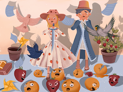 War between fruits animals art art illustration bird branding character design children children book illustration color palette design forest girl illustration illustration art orange pale palette procreate sstrawbe toys