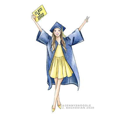 University of Michigan Grad Girl - Original Watercolor Painting cartoon college graduation hand drawn illustration painting portrait painting realism senior university of michigan watercolor