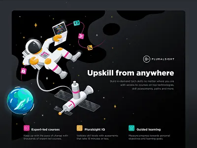 Astronaut Learner astronaut code earth education globe helmet illustration laptop learning planet satelite space spaceship spacestation