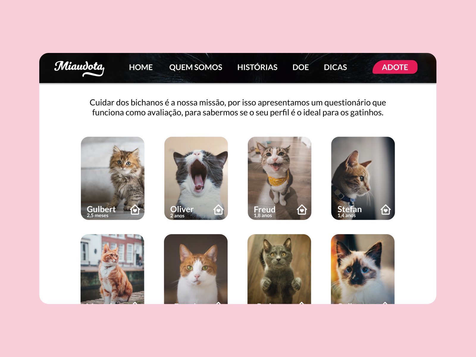 Example of UI Design Miaudota - Adote