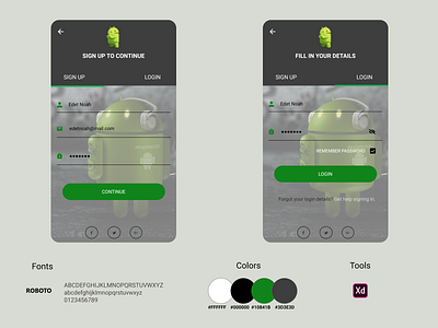 Android Mobile Login/Sign up Screen andriod app branding design ui uiux ux