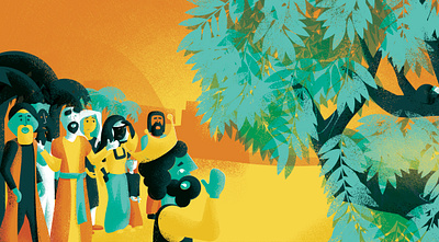 Great King XII - a children crowd illustration kids book king story texture tree vector
