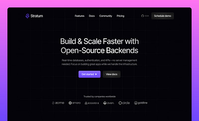 Stratum - Hero Section app design backend service dashboard design figma framer hero section design landing page design no code development open source product design responsive design stratum uxui design web design website design website development