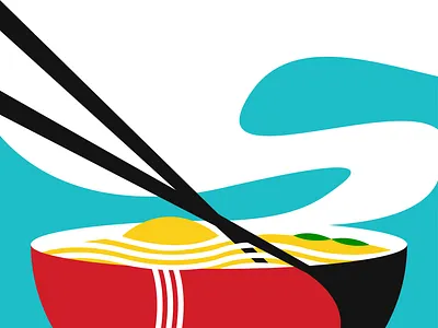 Noods 2d bowl chopsticks eggs flat illustration minimal noodles ramen scallions slurp tasty