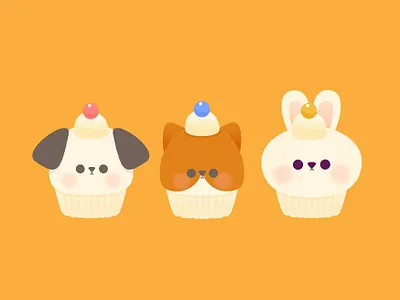 Cupcakes animal animals cupcake cute design food graphic happy illustration kawaii kid minimal pastel