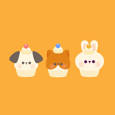 Cupcakes animal animals cupcake cute design food graphic happy illustration kawaii kid minimal pastel