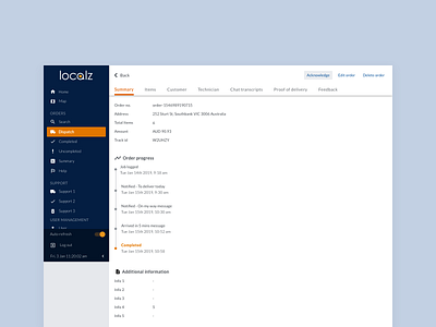 Order details dashboard dashboard ui localz ui ux website design