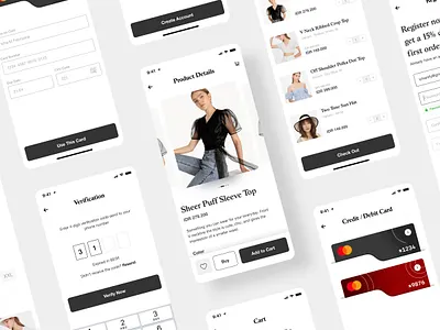 Fasion Commerce App app cart commerce ecommerce ecommerce app fashion fashion app fashion design login form mobile app otp payment method product page register form ui ux ui design verification