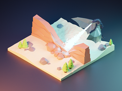 Dragon Melting The Wall 3d blender design diorama game of thrones john snow low poly melting modeling rock snow tree