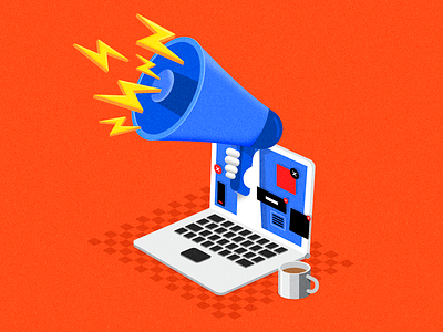 The Online Ads. advertising illustration isometric online
