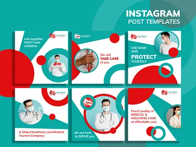 Social media banner kit of 6 awareness campaign banner design corona virus covid 19 flat illustration instagram post medical care socialmediaads socialmediapost typography vector