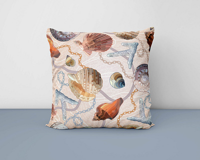 Shell pillow beach chain coral illustration marine mollusc ocean pattern pillow rope sam2211 sea seamless shell underwater