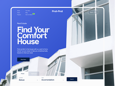 Prot Prot - Real Estate Landing Page [HERO] architecture building clean design hero section house house finder landing landing page minimal minimalist modern property listing property management real estate real estate agency residence ui website website property