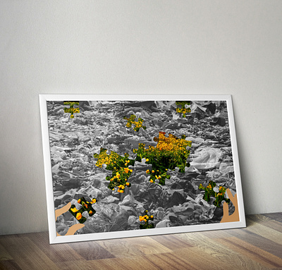 Poster_puzzles black and white colors conscience conservation design flowers frames grass hand health illustration land landfill nature nylon plastics poster puzzles thinking trash