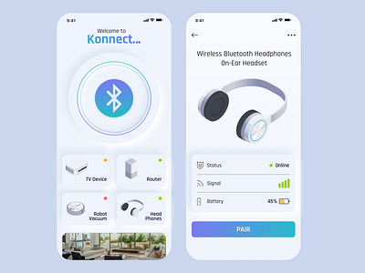 Konnect Neomorphism Style android app app design bluetooth concept connect design illustration interface ios ios app design neumorphic neumorphism smart smarthome ui uidesign uiux vector