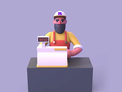 Cashier 3D Illustration 3d art 3d illustration 3d modeling beard boy cashier character illustration illustrator market sale seller shop shopping shopping mall supermarket