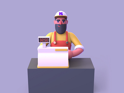 Cashier 3D Illustration 3d art 3d illustration 3d modeling beard boy cashier character illustration illustrator market sale seller shop shopping shopping mall supermarket