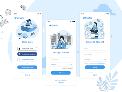 Daily UI challenge. Day 1 app books daily 100 challenge daily ui dailyui dailyui001 design interface library app livbelib mobile mobile ui reading app sign in sign up sign up form signup ui