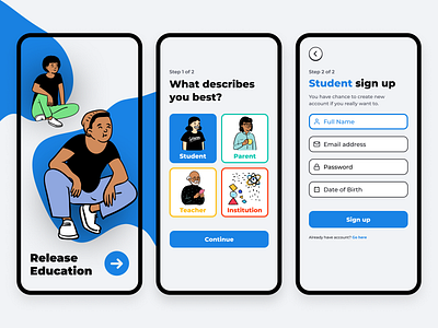 Education App Onboarding app choices clean design form illustration mobile onboarding registration sign up splash start ui ux