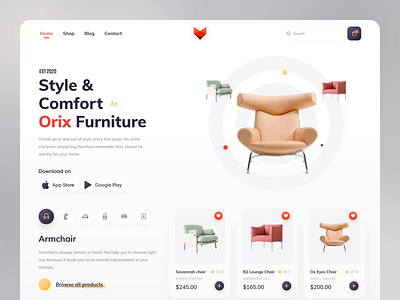 Orix Furniture Web after effect aftereffects animation clean design dribbble best shot furniture furniture design furniture store furniture website header header design header exploration headers interaction minimal popular web web design webdesign website design