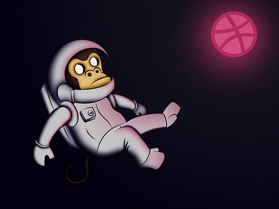 Hello, Dribbble - Space Monkey adobe illustrator adobe photoshop design digital art digital painting first shot hello dribbble illustration space space monkey vector