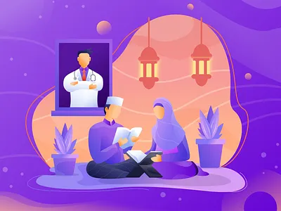 Ramadan Stay At Home app character colorful design flat full color illustration minimal ramadan kareem stay home ui ux vector website