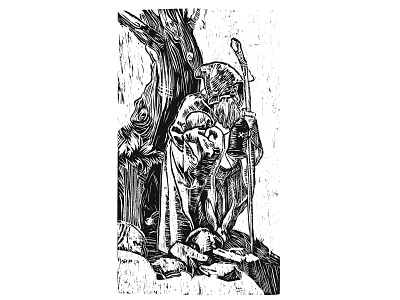 SKULL COLLECTOR carving design illustration linocut monk print design printing printing press rabbit sketch skull tree wacom wood woodcut