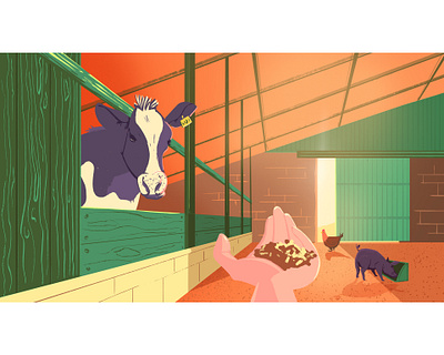 Farm life animals background barn breeding chicken country cow farm illustration pig