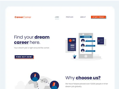 Career Website blue branding design illustration minimal navigation orange ui ux vector web website wordpress