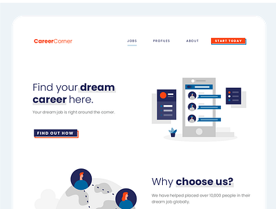 Career Website blue branding design illustration minimal navigation orange ui ux vector web website wordpress