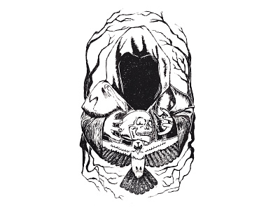 SKULL COLLECTOR II carve carving crow death design illustration linocut monk print design printing printing press raven skull tree wood woodcut