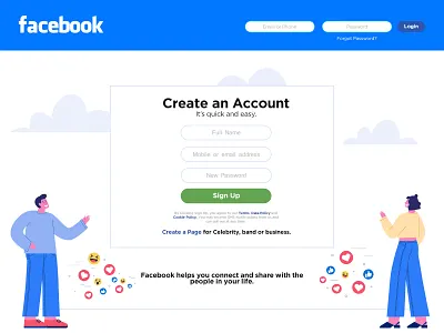 Sign Up Page 100 days concept dailyui dailyui 001 design design challenge facebook signup
