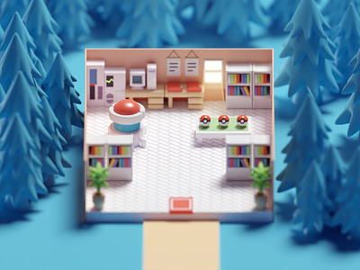 Prof. Oak Lab b3d blender illustration isometric lab low poly nintendo oak pokemon prof