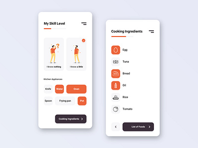 Omelette App UI En app cook cooking cooking app food learning learning app minimal receipt ui ui ux ui design uidesign uiux ux