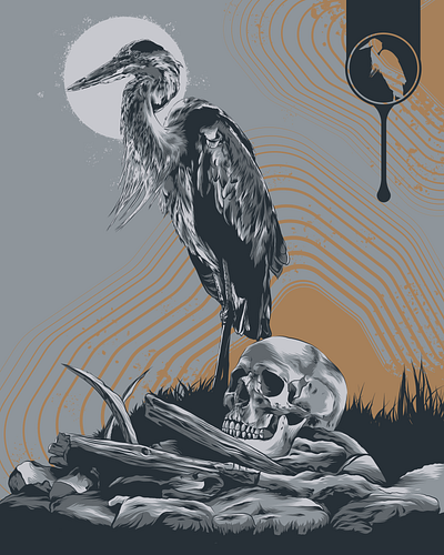 The Heron animal animal art bird bird illustration branding design grey heron illustration poster art poster design posters skull skull art vector