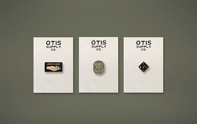 Otis Supply Co. Pin Designs badge badge design branding clothing store design enamel pins enamelpin illustration logo minimal neutral typography