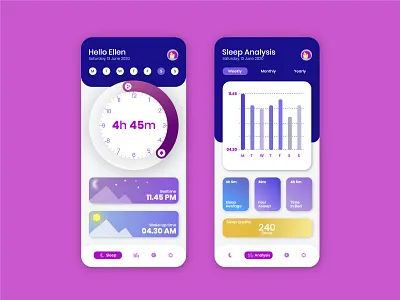 Sleep Tracking App analysis app bedtime design flat graphic health illustration interaction interface mobile mobile app mobile design mobile ui screen sleep tracking tracking app ui user inteface