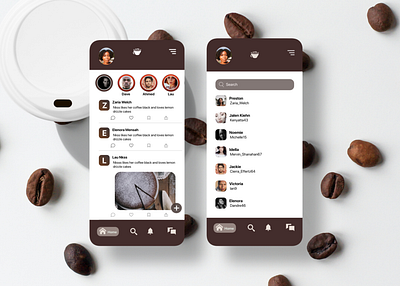 social media app concept for coffee enthusiast app branding ui ux