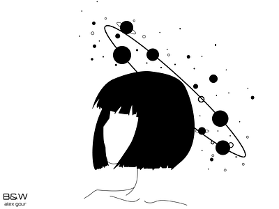 space in the head ai art blackandwhite design girl head illustration minimal space space art ui ux vector vector illustration