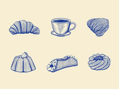 Messina Bakery & Cafe Illustrations bakery branding cafe coffee dessert drawing food illustration ipadpro italian messina pastries procreateapp sicilian tea theydrawandcook